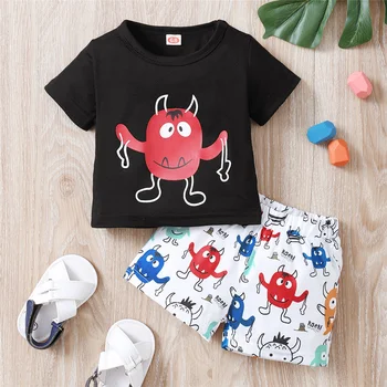 0-2 Anos de Criança de Bebê Menino 2PCS Conjunto de Roupa de Engraçado Gráfico T-shirt Manga Curta Top + Shorts de Verão Roupa Casual