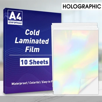 10 Folhas de Laminação a Frio de Filme Holográfico de Laminação de Folha de Tamanho A4 em Papel Autocolante Transparente Auto-Adesivo Folha de Papel de DIY