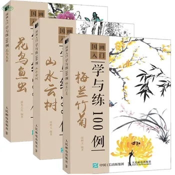 100 Casos de Introdução e Prática de Chinês Pintura com o Pincel Livro de Ameixa Orquídea de Aves/Peixes/Worm Tradicional Livro de Desenho