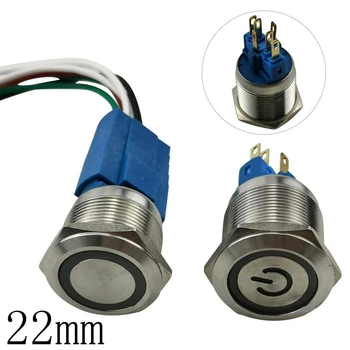 1PC Novo tipo de 22mm LED Momentâneo/travamento de 6 pinos mini-redonda de Aço Inoxidável Impermeáveis de Metal, Interruptor de Botão de pressão