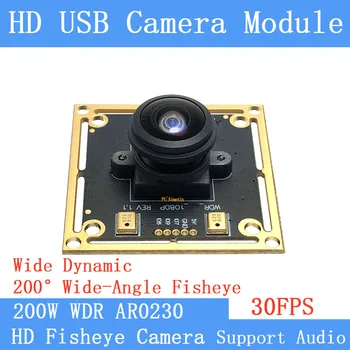 30FPS 1080P USB, o Módulo de Câmera de 2MP 200° Fsheye Panorama Amplo ângulo de iluminação de fundo de Tiro dinâmico largo OTG UVC Webcam Linux Áudio
