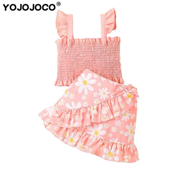 Bebê roupas de menina 0-5Y verão meninas novas de moda ternos de cor sólida suspender top + floral saia curta meninas roupa de duas peças