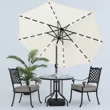 Branco 10 metros de Guarda-chuva do Pátio ao ar livre Com iluminação LED Fácil de montar para Inground, Piscina Varanda Quintal