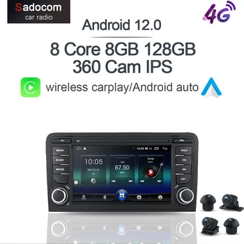 Carplay DSP IPS Android 12.0 8GB +128GB 8Core Player Multimídia GPS Mapa RDS de Rádio Bluetooth wi-Fi Para Audi A3 2002 - 2012 S3 RS3