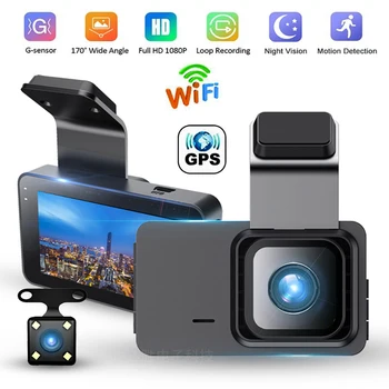 Carro DVR WiFi Full HD 1080P Traço Cam, Câmera de Visão Traseira, Espelho Gravador de Vídeo Visão Noturna Dashcam GPS Monitor de Estacionamento da Caixa Negra