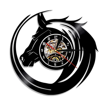 Cavalo de Relógios de Vinil Relógio de Parede Design Moderno Animal Cavalo Relógios 3D Relógio de Parede Decoração de Casa de Relógio Presentes Artesanais