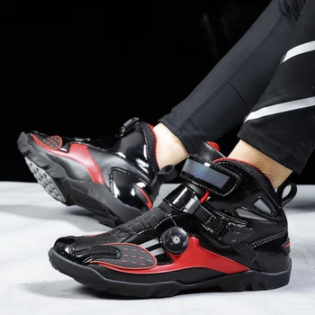 Clássico Preto Vermelho Motocicleta Sapatos De Cross Country, Botas De Corrida Botas De Motocross Tornozelo Sapatos De Proteção De Equipamentos De Esportes Ao Ar Livre