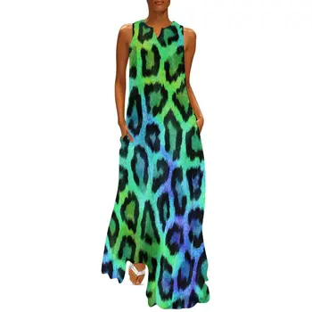 Dois Tons Vestido De Verão, Estampa De Leopardo Coreano Moda Boêmia Vestidos Longos Para Mulheres De Design Kawaii Maxi Vestido Tamanho Grande