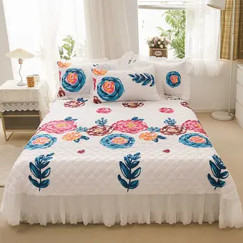 Durante toda a temporada universal colcha Europeia palácio de estilo engrossado acolchoado tampa de cama de renda colcha colcha de algodão lavado