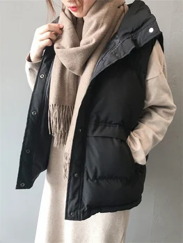 Eotvotee Vest para Mulheres 2022 sem Mangas do Casaco de Inverno coreano Moda Parkas Elegante de Senhoras Chiques Outwear Preto Bege Coats
