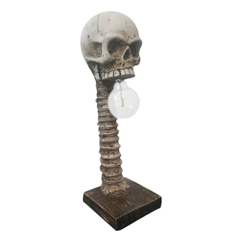 Esqueleto Lâmpada Assustador Esqueleto Candeeiro de Mesa de Halloween Horror da Cabeça Crânio Luz Artesanal Resina Material da Estátua de LED Lâmpada de Crânio