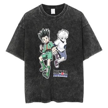 Harajuku Streetwear tingida de Preto Anime T-Shirt da Moda Japonesa T-shirt de Algodão Camiseta Homens Verão de Manga Curta Vintage Tees Preto