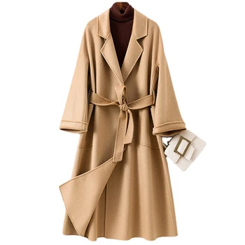 Hwitex Mulheres casaco Longo de Lã Casacos de Peles LadiesTrench casacos de Lã mistura de Lã de Cashmere Jaqueta de 2022 HW2080