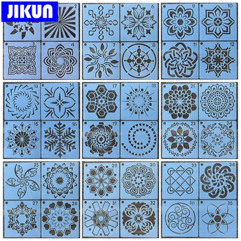 JIKUN 36/56pcs Reutilizáveis Estênceis Mandala do Ponto Pintura Modelos Perfeitos para DIY Rock Parede de Madeira Pintura em Estêncil Artesanato 9cm