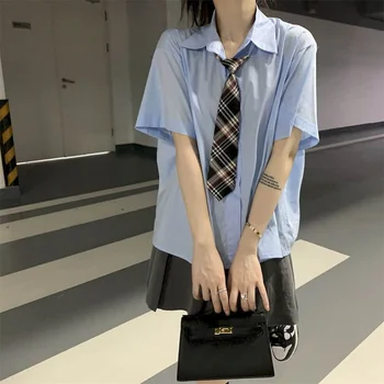 Jk Uniforme Womens Verão novo estilo de colégio de cintura alta saia plissada Japonês coreano estilo gravata camisa de manga curta de moda botão