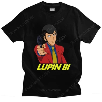Kawaii Lupin O Terceiro T-Shirt T-shirt dos Homens Redondos-neck Manga Curta Manga Arsene Lupin III Camiseta Impressa Puro Algodão T-Shirt