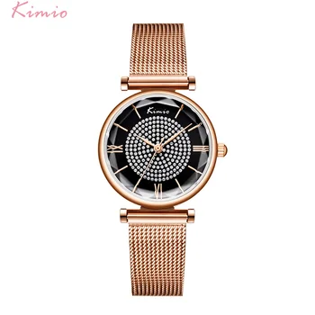 Kimio Moda, Mulheres, Senhoras Relógio De Quartzo Relógio De Pulso De Aço Inoxidável Com Esteira De Malha De Relógio De Luxo Strass Impermeável Relógio Presentes