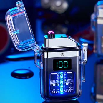 Lanterna eléctrica Transparente Impermeável Isqueiro de Plasma Duplo ARCO Permeável Isqueiro Recarregável USB de Isqueiro Exterior Gadgets para Homens