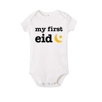 Meu Primeiro Eid Bebê Menina Menino Roupas que eu não posso Manter a Calma é Minha Primeira EID Roupas de Bebê Manga Curta Macacão Caasual Letra Imprimir
