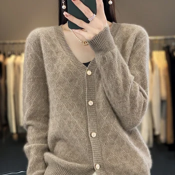 Nova V-pescoço suéter de cashmere no outono e inverno, 100% pura lã de mulheres casaquinho de manga longa coreano Brincalhão revestimento assentamento camisa