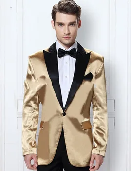 O Ouro De Um Botão, O Pico De Lapela Homens Ternos Custume Homme Moda Smoking Chegada Nova Blazer Ternos Terno Slim Fit(Casaco+Calça+Gravata Borboleta)