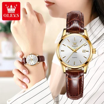 OLEVS de melhor Marca de Luxo de Quartzo Mulheres Relógio Pulseira de Couro Impermeável Elegante Relógio Feminino Data de Relógio Senhoras relógio de pulso Reloj Mujer