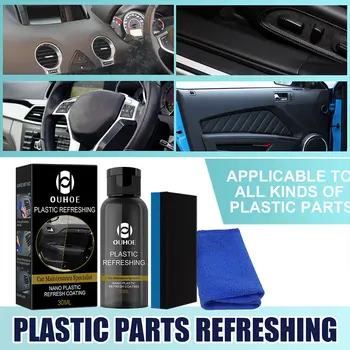 OUHOE Plástico Refrescante Revestimento Kit com Esponja, Escova e Limpe o Carro Zero Agente de Reparação 30/50ml para o Interior Automotivo Cleanin