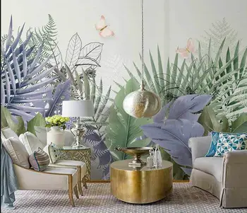 Papel de parede personalizado mural Nórdicos plantas tropicais abstrata deixa de Borboleta sala de estar, quarto de fundo de parede 3d papel de parede