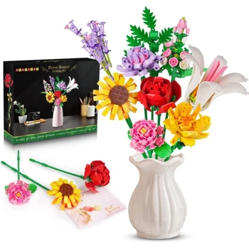 Romântica, Flores, Bouquet de flores silvestres Blocos de Construção, Decoração DIY Blocos de Construção de Brinquedo de Férias Namorada de Presente