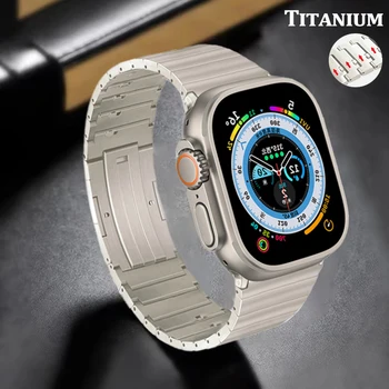 Titânio Bracelete Para Apple Relógio Ultra 49mm 45 41 44 42 mm 40 38 Luxo Alça Para Apple iWatch Série 8 7 6 5 4 3 Correa