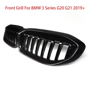 Um Par de Fibra de Carbono+Gloss Black Única Linha de Frente Renal Grades Para o BMW Série 3 G20 G21 2019+