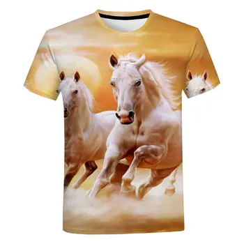 Verão de Cavalos 3d Impressão de peças de Vestuário Senhoras Mulheres superiores O-pescoço Harajuku Camiseta Casual Streetwear Manga Curta Camiseta
