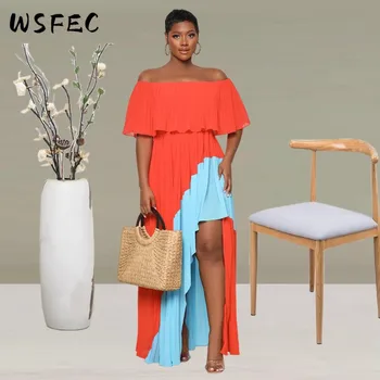 WSFEC S-XL Elegantes Vestidos de Festa para Mulheres 2023 Africana de Verão, Roupas de Manga Curta, Irregular Plissado Patchwork Vestido de Noite