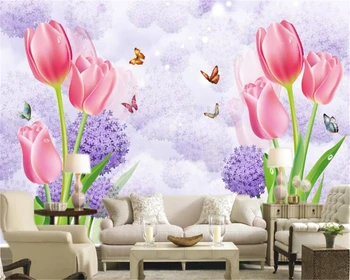 beibehang papéis de parede papel de parede para decoração de casa paredes 3 d Personalizados de alto grau de pano de seda tulip dente-de-leão papel de parede parede 3 d