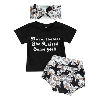 ma&bebê de 0-24M Bebê Recém-nascido Bebê Roupas de Meninas Define Letra T-shirts Vaca Impressão Shorts Cabeça de Roupas de Verão, Roupas de D01