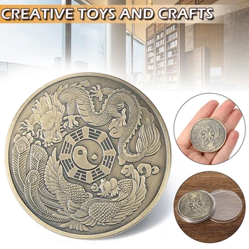 1pc Chinesa do Dragão E Phoenix Auspicioso Moeda Comemorativa Bronze Clássico Oito Diagrama Emblema em Relevo a Colecção de Arte do Presente