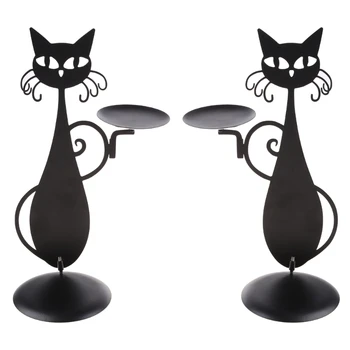 Black CAT Suporte de Vela de Metal Vela Stand Decoração Enfeite de Artesanato de Suprimentos para o Casamento Mesa de Jantar de Inauguração do Presente A0KF