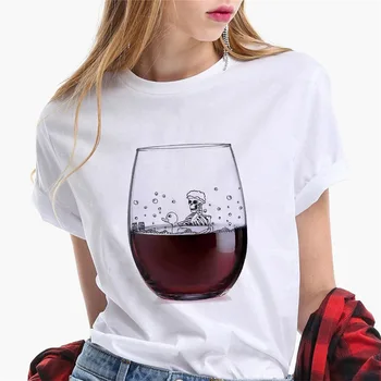 Mulheres T-shirt de Verão 2022 Copo de Vinho gráfico t-shirts Steetware Tops da Moda Feminina Manga Curta Camiseta Senhoras 3XL