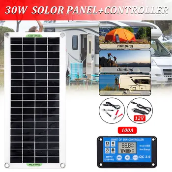30W Painel Solar Kit de 12V USB de Carregamento Solar Fotovoltaica, Célula com 100A Controlador de Banco de Potência Para RV Carro Barco Carregador de Bateria