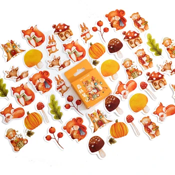 46Piece laranja Quente fox cogumelo abóbora animal bonito Mini Box Adesivos Adesivos de Scrapbook Decorativos material da Etiqueta 4CM