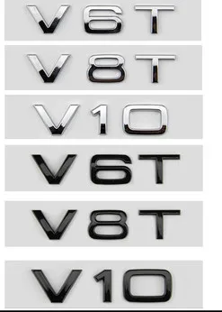 50X Estilo Carro ABS Cromado Fosco Preto Brilhante V6T V8T V10 Lado Emblema Cauda Tronco Fender Emblema Adesivo A4 A3 A5 A6 Q3 Q5 Q7