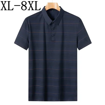 7XL 8XL 6XL Nova Verão de Negócios de Polo de Mens Camisas Casuais Listrada Polo de Manga Curta Camiseta High-End Vestuário Masculino Solta Tops