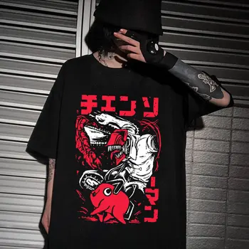 Anime Japonês Motosserra Homem Denji Verão T-Shirt Manga Impressão Gráfica Tees Engraçado Pochita Makima Unisex Mangas Curtas T-Shirts