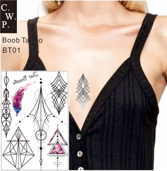BT01 Sexy Geométricas Em Boob Tatuagem com Escala, Triângulo, Seta Corpo do artigo Etiqueta da Arte do Que uma boa Decoração para o Verão