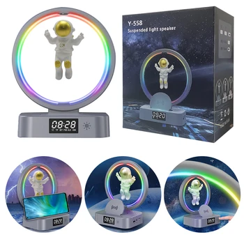 De Levitação magnética de alto-Falante Bluetooth Astronauta Casa Relógio RGB Mini Rádio TWS Caixa de Som sem Fio Exterior do Subwoofer TF AUX USB