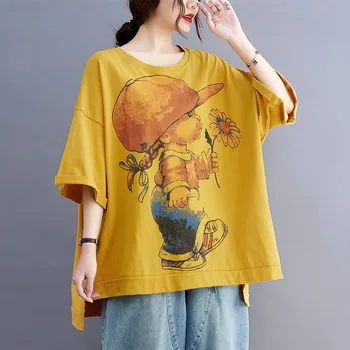 Japonês Harajuku Estilo Doce de Menina Imprimir desenhos de Camisetas Soltas Tops da Moda das Mulheres T-Shirt Mulher de Verão Casual T-shirts
