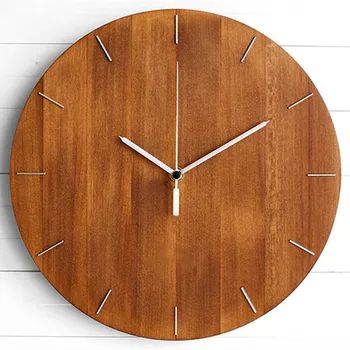 Madeira Redonda Relógio De Parede Minimalista E Moderna Sala De Estar Criativo Estudo De Parede Grande Relógio De Quartzo Decoração Elegante Ciclo De Ornamento