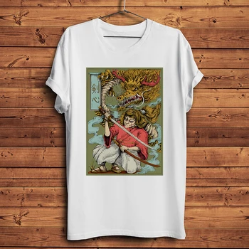 Rurouni samurai Himura Kenshin Engraçado anime T-shirt Homme Homens de manga curta Camiseta Unisex Streetwear respirável Tee sem adesivo
