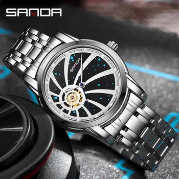 SANDA Marca de Topo Mens Watch Mecânico Automático de Relógios de Luxo Aço Inoxidável Turbilhão Impermeável Luminosa Homens relógio de pulso