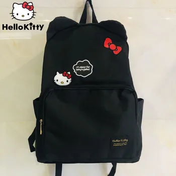 Sanrio Hello Kitty Mochila Preta Mulheres Kawaii Bordado Saco Para Menina Estudante De Moda Harajuku Escola De Viagem Mochila 2023 Y2k